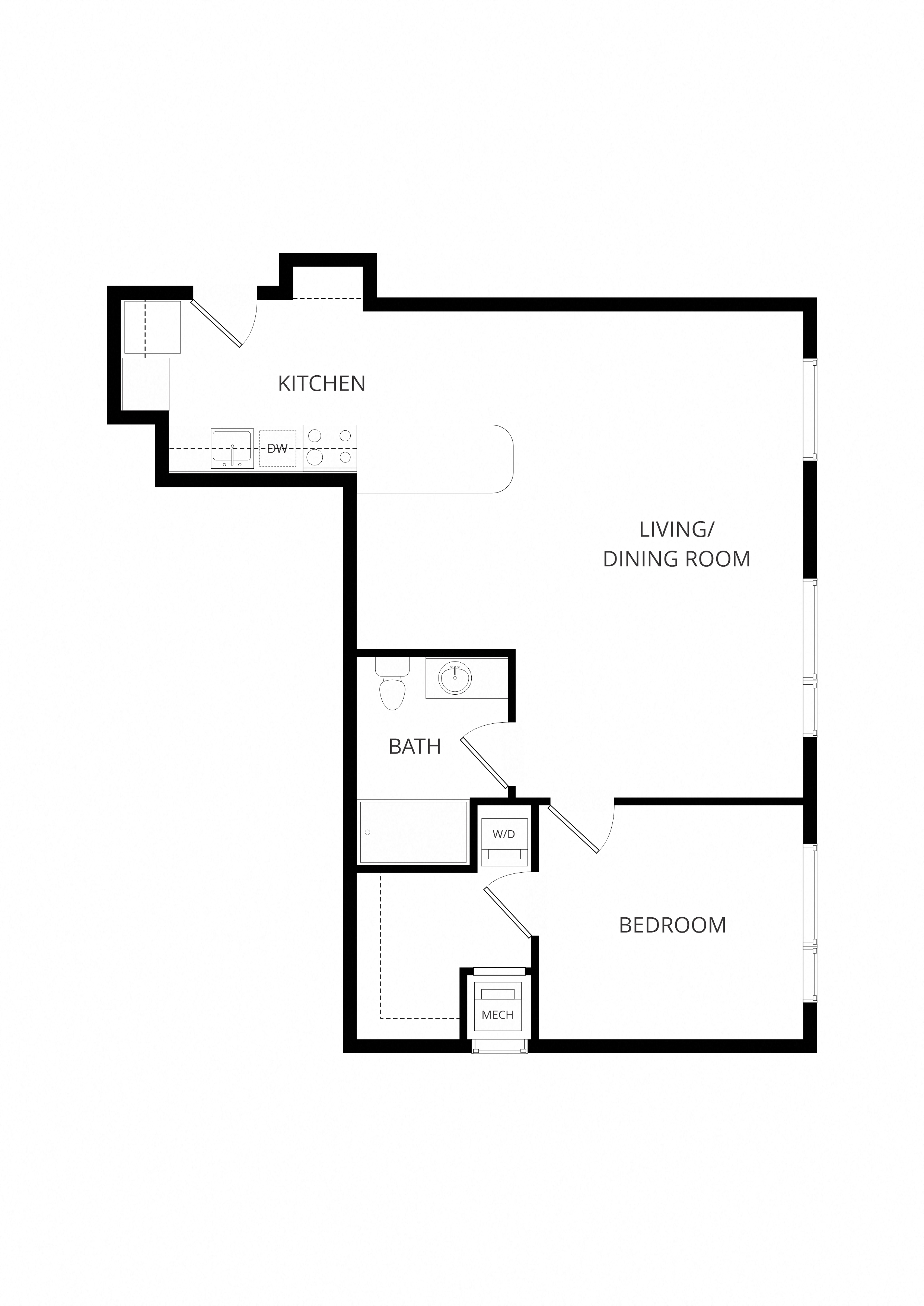 One Bedroom D - 3021 Holmes floor plan